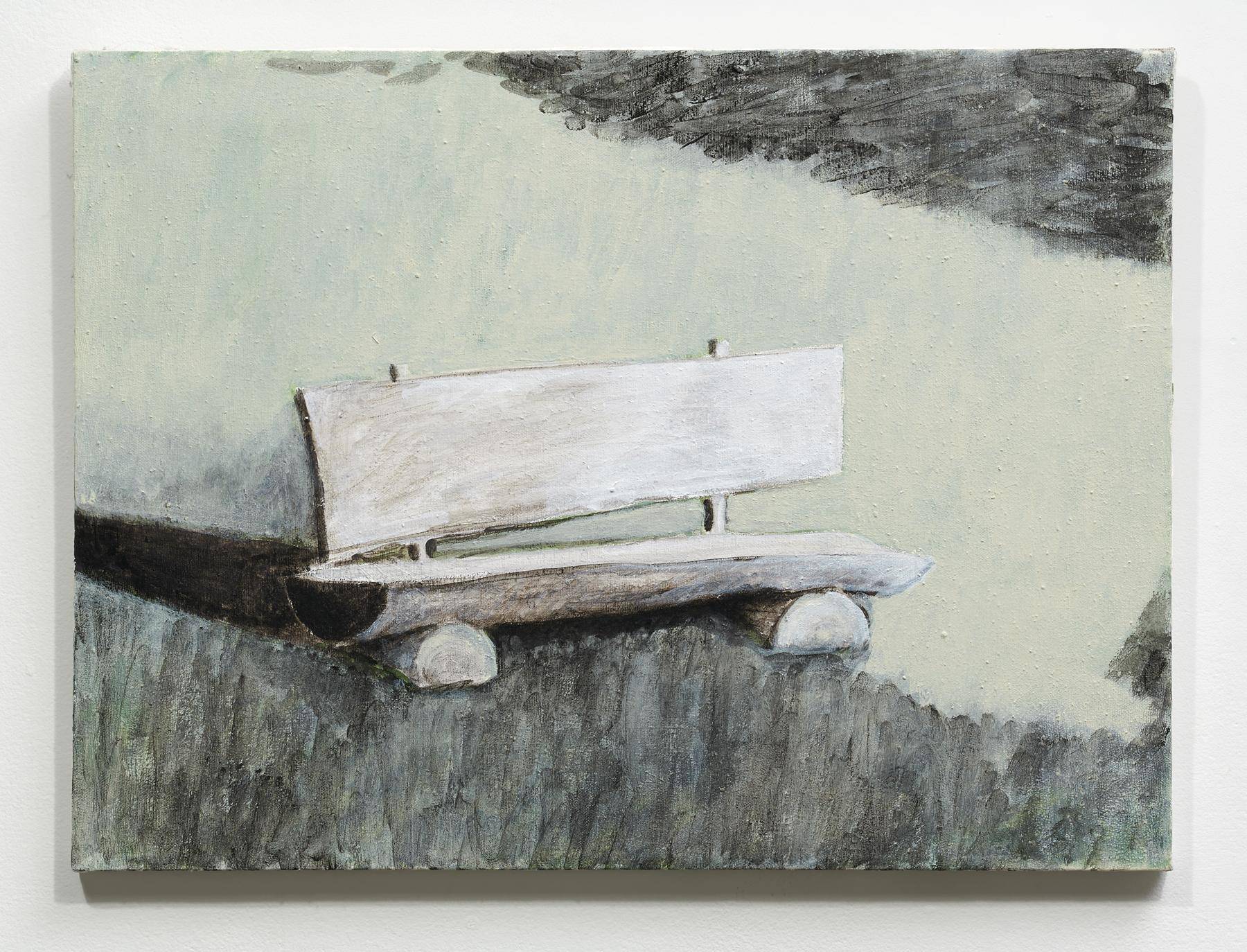 “Swiss Bench, Wengen,” undated (ca. 2010), acrylic on canvas, 18” x 24”